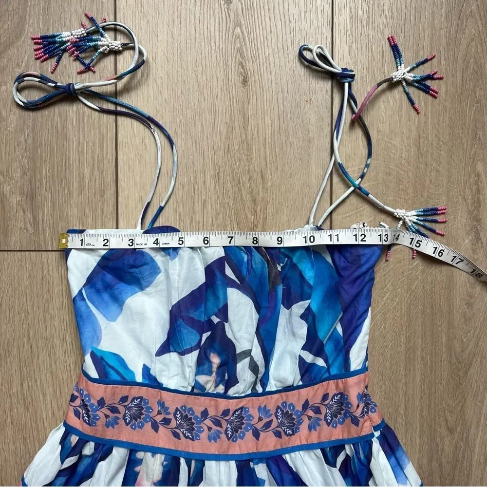 FARM Rio Off White Blue Foliage Midi Dress Size XS - Picture 10 of 16